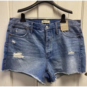 NWT Women’s Size 33 Madewell Relaxed Fit Mid Rise Denim Jean Shorts Distressed